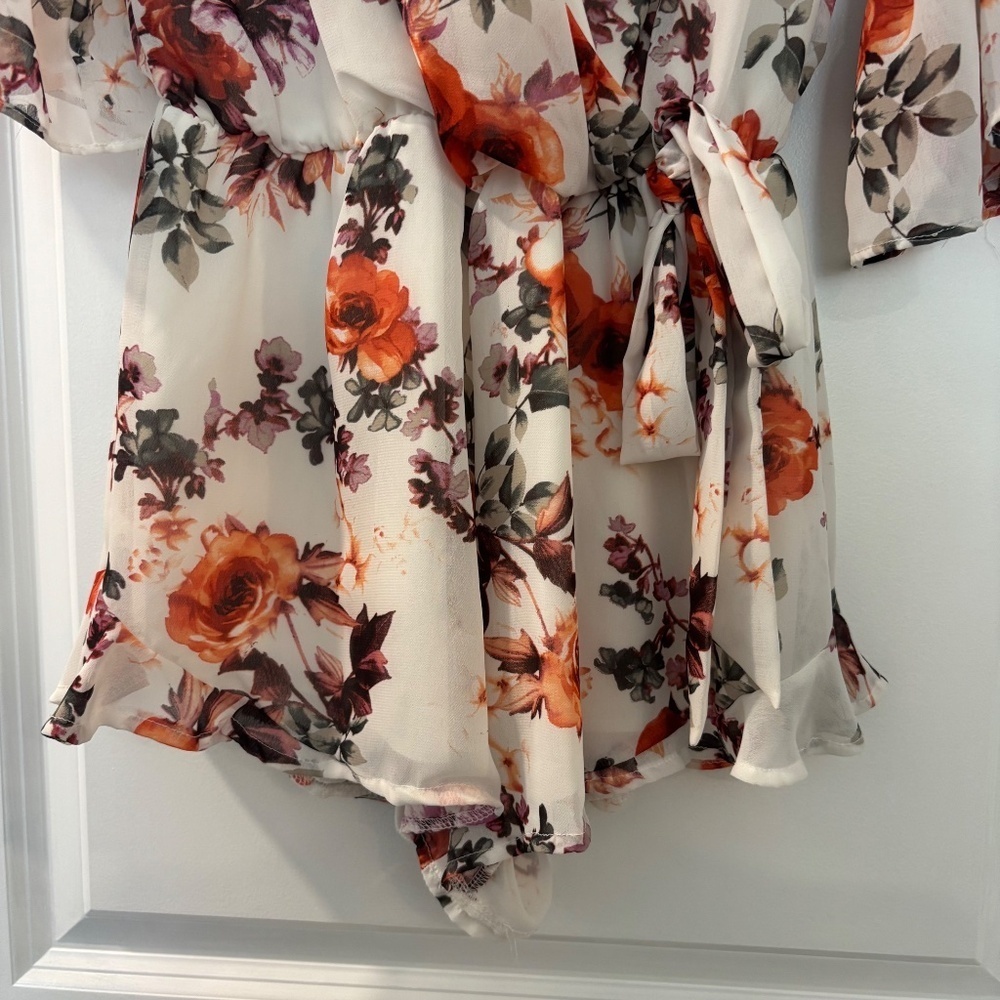 Red Dolly White Floral Wrap Style Romper - Picture 3 of 8